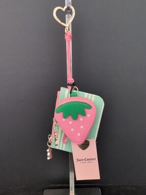 NWT, Juicy Couture Strawberry Themed Key Chain Coin Pouch And Striped Wallet.